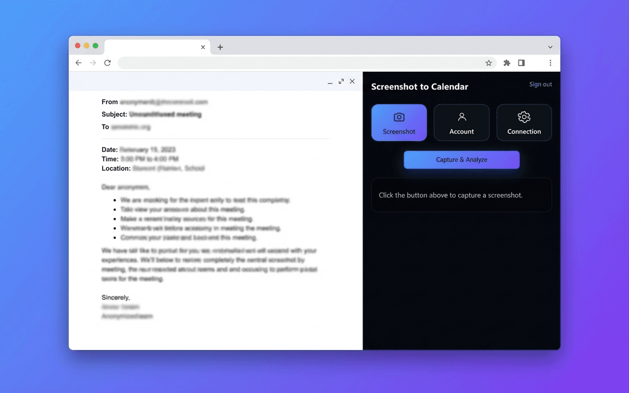 Launch Screenshot to Calendar