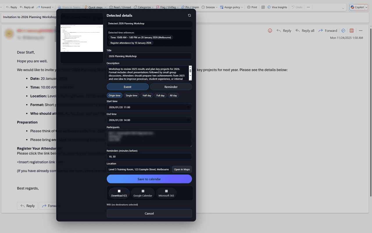 Review detected details